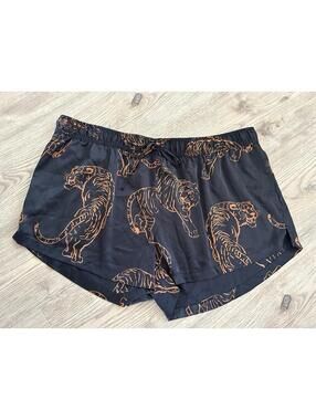Auden Satin Sleep Shorts Pajama Tiger Print Black Gold Sz XL Luxury Collection